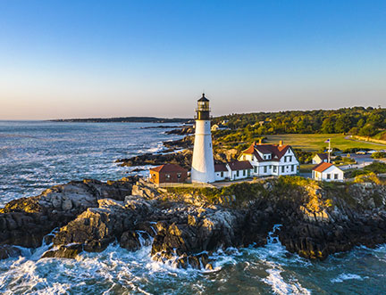 image of a lighthouse and the ocean in Portland, ME