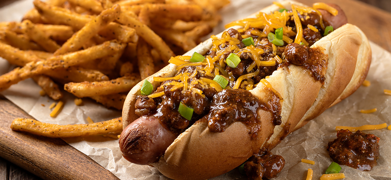 Chili dog and fries