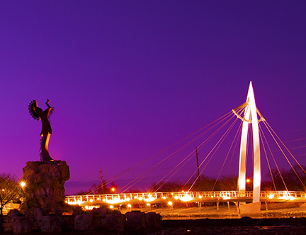 image of a statue and bridge in Wichita, KS
