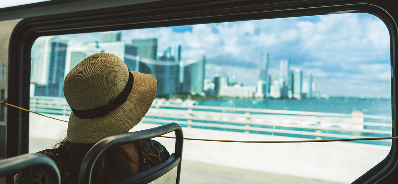 Woman in public shuttle