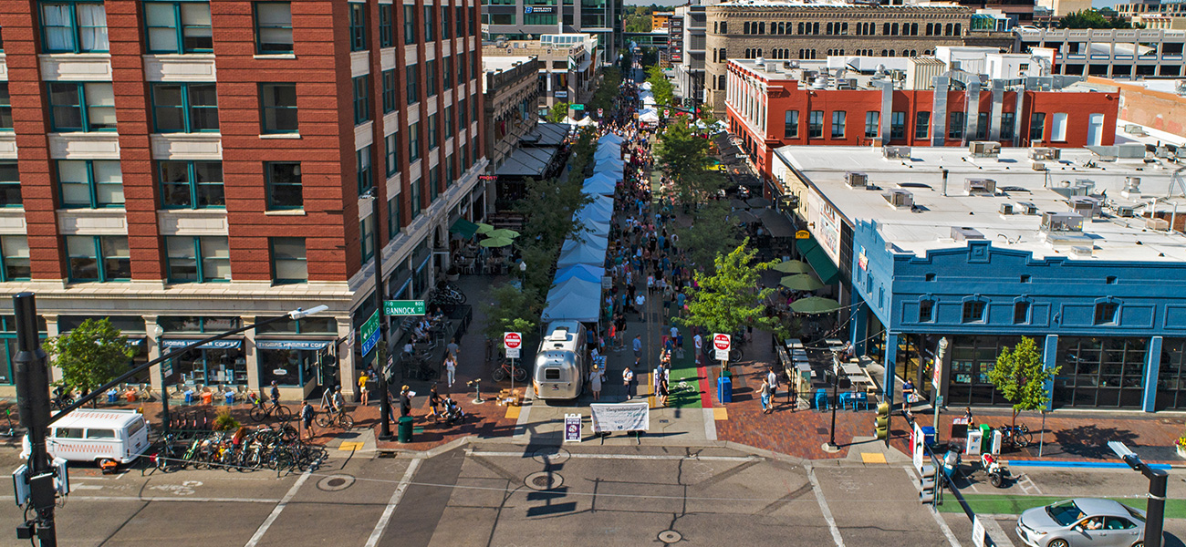 Drone view of the public market downtown.